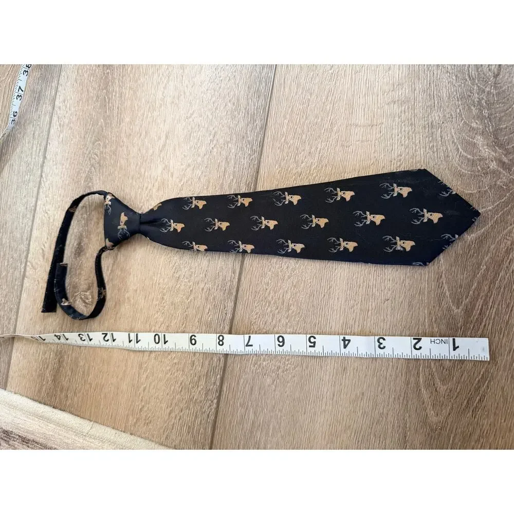 Janie and Jack Boys Reindeer Print Tie - Festive Black Polyester
